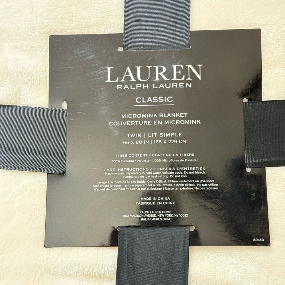 Ralph Lauren Classic Cream TWIN Micromink Blanket 90" x 66" - Picture 8 of 9